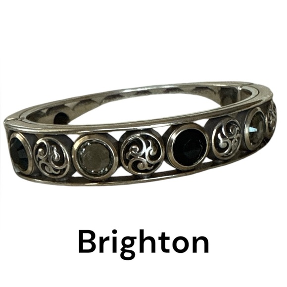 Brighton Jewelry - Brighton Bangle Bracelet Glass Stones Crystals Filigree Silver Hinged Magnetic